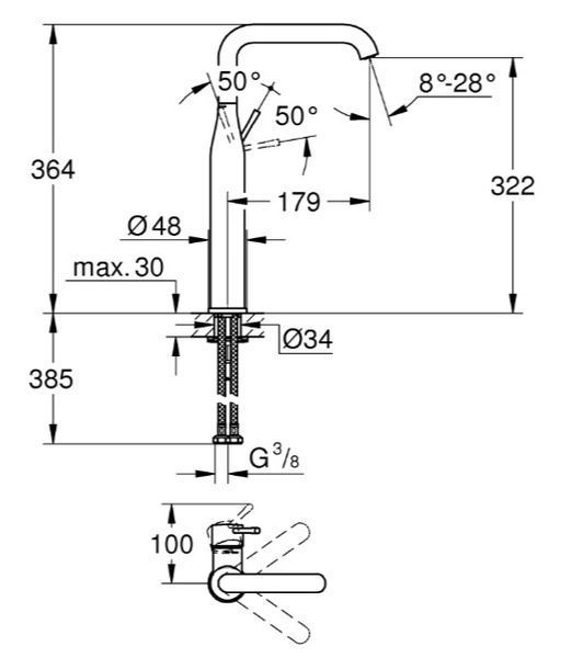 Однорычажный смеситель для раковины XL-Size Grohe Essence (24170KF1) 24170KF1 фото
