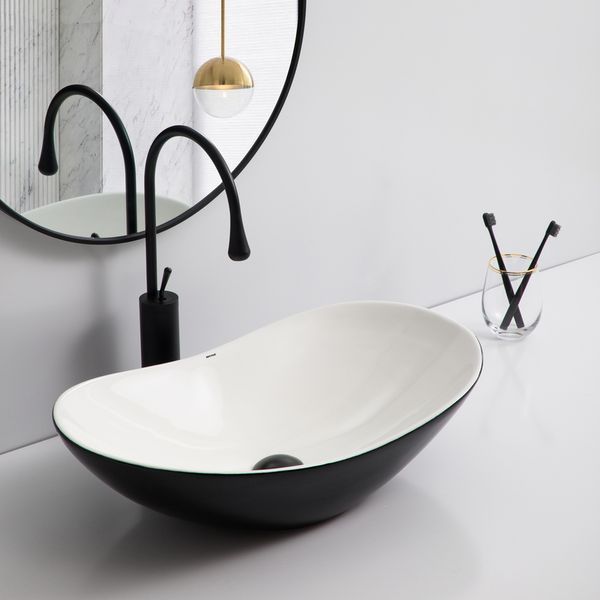Раковина накладная Mixxus Premium WAVE-0105 WHITE-BLACK 620х360х160mm (MP6558) MP6558 фото
