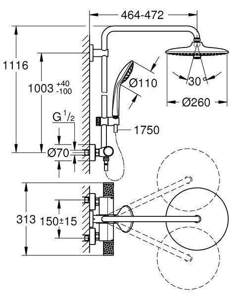 Душова система з термостатом для душа Grohe Euphoria System (27296003) 27296003 фото