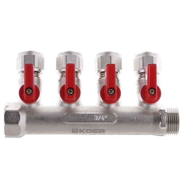 Колектор з кульовими кранами та фітингом Koer KR.1125-4 - 3/4&rdquo;x4 Ways (KR2837) KR2837 фото