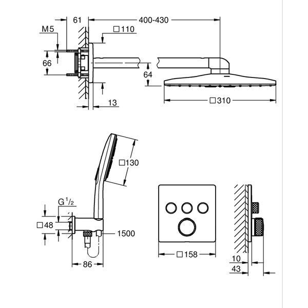 Скрытая душевая система с RSH SmartActive 310 Cube Grohe Grohtherm SmartControl (1039980000) 1039980000 фото
