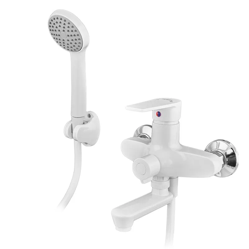 Змішувач для ванни PLAMIX OSCAR-008 EURO SET WHITE (зі шлангом, лійкою та кронштейном) (Колір білий) (PM0698) PM0698 фото