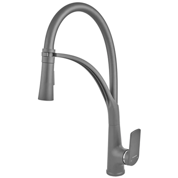 Змішувач для кухні Plamix Lucas-017 SET Graphite Refl.Grey з підведенням (Колір графіт+сил.вилив сірий) (PM0723) PM0723 фото
