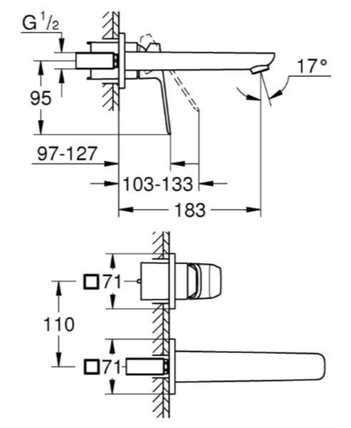 Змішувач для раковини Grohe Cubeo на 2 отвори M-розміру (1017880000) 1017880000 фото