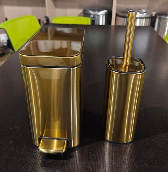 Відро для сміття з плавним закриттям прямокутне Mixxus Premium Quadro-TC0105 Brushed Gold 5 л (колір матове золото) (MI8394) MI8394 фото