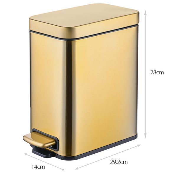 Відро для сміття з плавним закриттям прямокутне Mixxus Premium Quadro-TC0105 Brushed Gold 5 л (колір матове золото) (MI8394) MI8394 фото