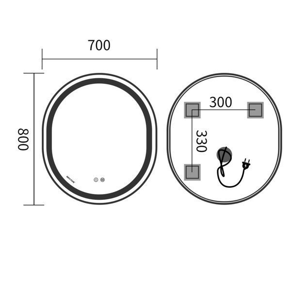 Зеркало Mixxus Premium ELLIPSE MV05-80x70-Reverse BLACK с Led Touch, Anti-fog, димером (3-6,5kK) (MP6646) MP6646 фото
