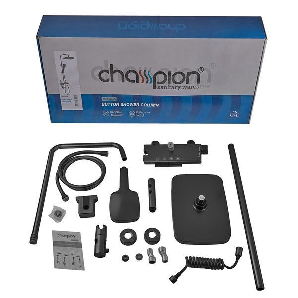 Душова колона Champion PBL-009-J Black зі змішувачем з кнопковим перемикачем, 4 режими (CH6499) CH6499 фото