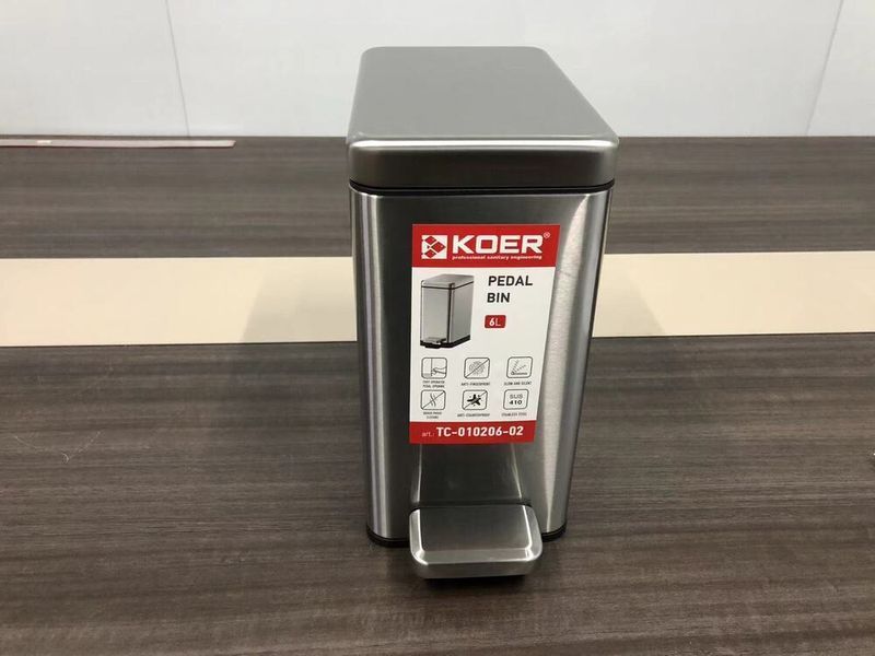 Мусорное ведро с плавным закрытием прямоугольное Koer TC-010206-02 6 л цвет нержавейка (KR5594) KR5594 фото