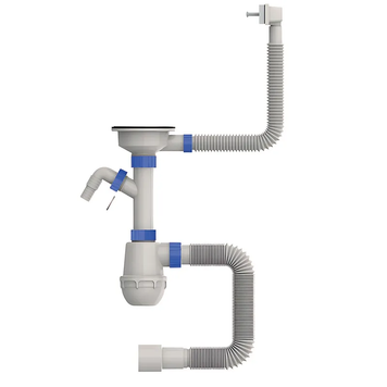 Сифон для кухни Mixxus SK-05-WH 3 1/2"x40 с пластиковой сеткой, отводом для стиральной машины, гибким прямоуг. переливом (MI8193) MI8193 фото
