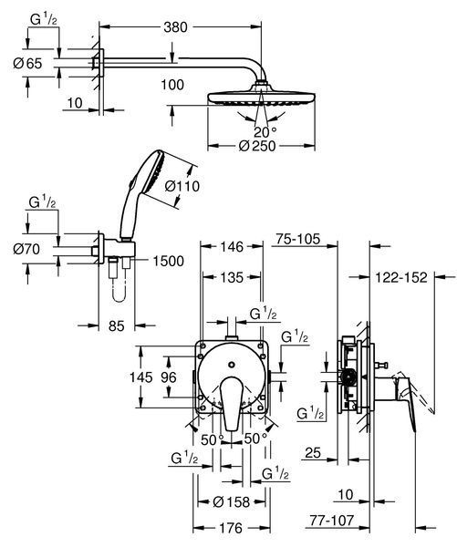 Скрытая душевая система Grohe BauEdge с Tempesta 250 (25290000) 25290000 фото