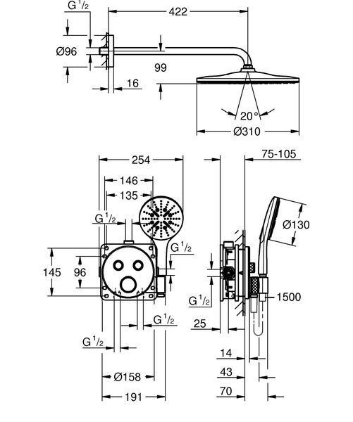 Прихована душова система з Rainshower Mono 310 Grohe Grohtherm SmartControl (34866000) 34866000 фото