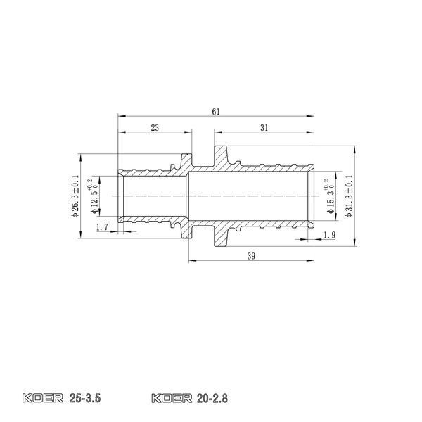 Муфта з'єднувальна перехідна Koer KA.С20-25 - 20(2.8mm) x 25(3.5mm) (KR4860) KR4860 фото