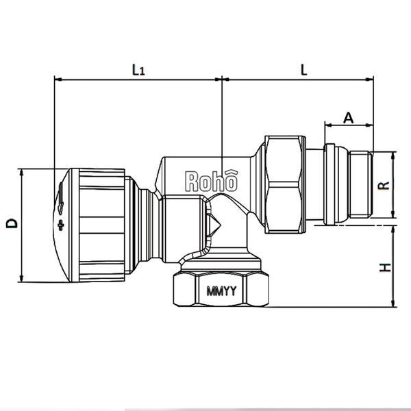 Кран радиаторный термостатический Roho R5171-050 - 1/2" (М30х1,5) осевой (антипротечка) (RO0127) RO0127 фото