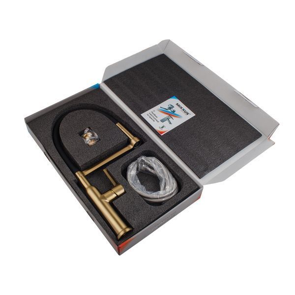 Смеситель для кухни Mixxus Premium PULL 017 BRUSHED GOLD REFL.BLACK (Цвет мат.золото+сил.излив черный) (MI8280) MI8280 фото