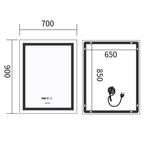 Зеркало Mixxus Premium FLASH MR21-70x90 с Led Touch, Anti-fog, димером, регулятором яркости, часами (MP6618) MP6618 фото