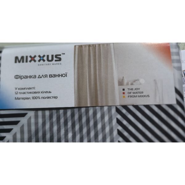 Шторка для ванної Mixxus SCT-011-180x180 з поліестеру (Візерунок "Ромби" сіро-білий) (AC3581) AC3581 фото