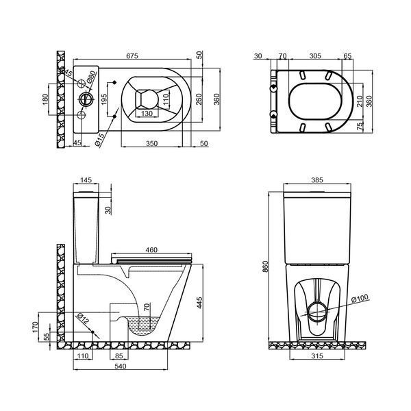 Чаша унітазу-компакту Mixxus Premium Bevel-0402-R Bowl 670х390х880 Rimless без сидіння (MI8354) MI8354 фото
