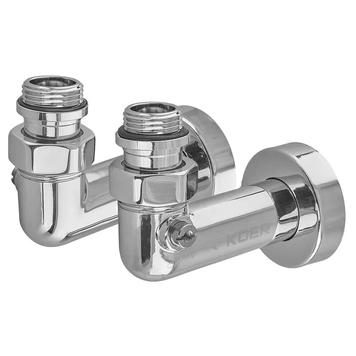 Комплект кранов для полотенцесушителя угловой Koer KR.SET.550 - M1/2''xM1/2'' запорный, хромированный (KR5840) KR5840 фото