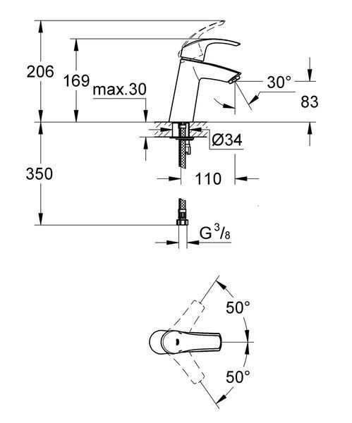 Змішувач для раковини M-розміру Grohe Eurosmart (23324001) 23324001 фото