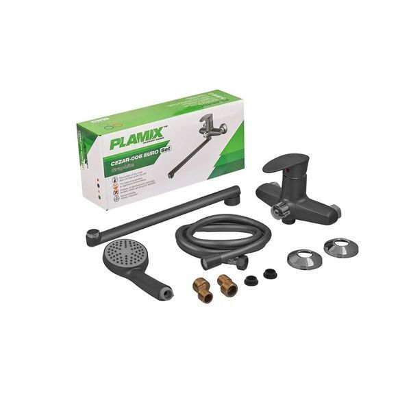 Смеситель для ванны Plamix CEZAR-006 EURO SET Graphite, со шлангом, лейкой и кронштейном (PM0691) PM0691 фото