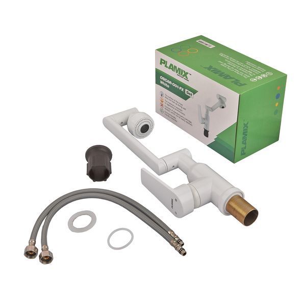Смеситель для умывальника с регулируемым изливом Plamix Oscar-001-FX SET White (с подводкой) (Цвет белый) (PM6105) PM6105 фото