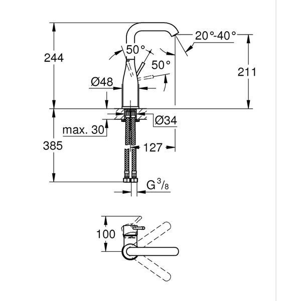 Одноважільний змішувач для раковини L-Size Grohe Essence (24177KF1) 24177KF1 фото
