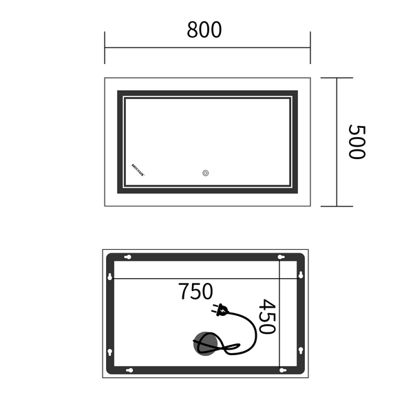Зеркало Mixxus Premium QUADRO MR20-50x80-Reverse с Led Touch, Anti-fog, димером, регулятором яркости (MP6620) MP6620 фото