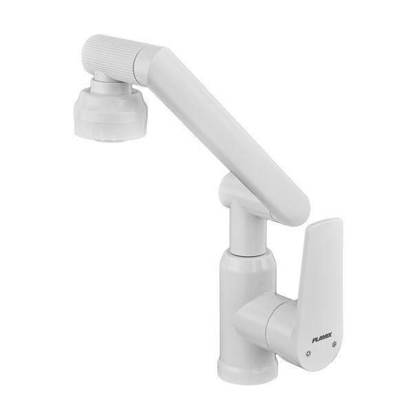 Смеситель для умывальника с регулируемым изливом Plamix Oscar-001-FX SET White (с подводкой) (Цвет белый) (PM6105) PM6105 фото