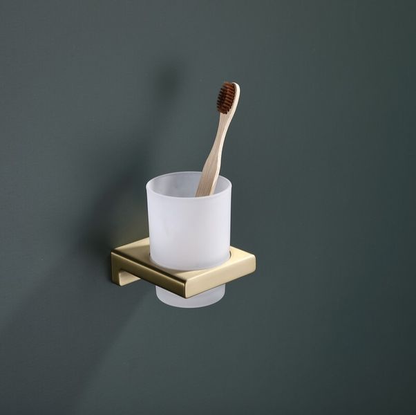 Стакан одинарный настенный Koer AS-0103-12 (стекло) цвет матовое золото (KR6163) KR6163 фото