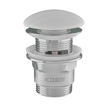 Донный клапан для раковины с переливом Koer PW-03-11 автоматический (Click-Clack) (Белая керамическая накладка) 1 1/4'' (KR3397) KR3397 фото