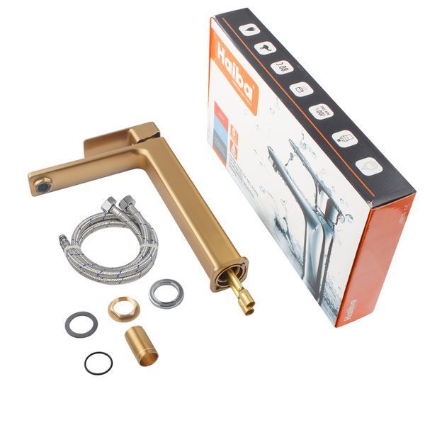 Змішувач для умивальника високий Haiba KUBUS 001 (HIGH) BRUSHED GOLD (HB9623) HB9623 фото