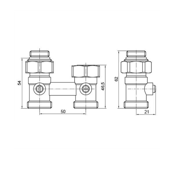 Вузол нижнього підключення радіатора прямий 3/4"x1/2" Koer KR.1133 (комплект) (KR3114) KR3114 фото