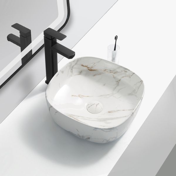 Раковина накладная Mixxus Premium DIVERSE-0104 MARBLE 370х370х135mm (MP6537) MP6537 фото