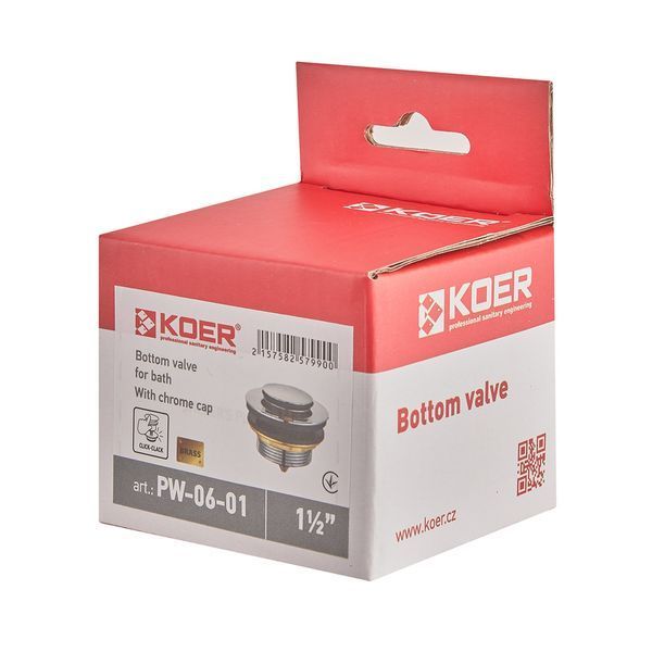 Донный клапан для ванны Koer PW-06-01 1 1/2'' автоматический СLICK-СLACK (Цвет хром) (KR5799) KR5799 фото