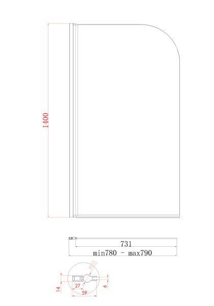 Шторки скляні на ванну Koer SR BS01-80x140-TR-01 прозоре скло 6мм, хром (KR5400) KR5400 фото