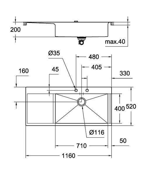 Мийка кухонна Grohe EX Sink K1000 (подвійне крило зліва) (31582SD0) 31582SD0 фото