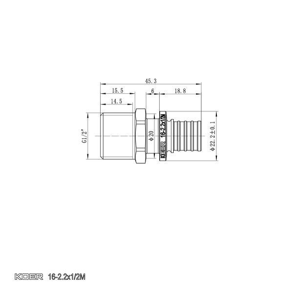 Переходник с НР Koer KA.A06M-16 - 16(2.2mm) x 1/2"M (KR4849) KR4849 фото
