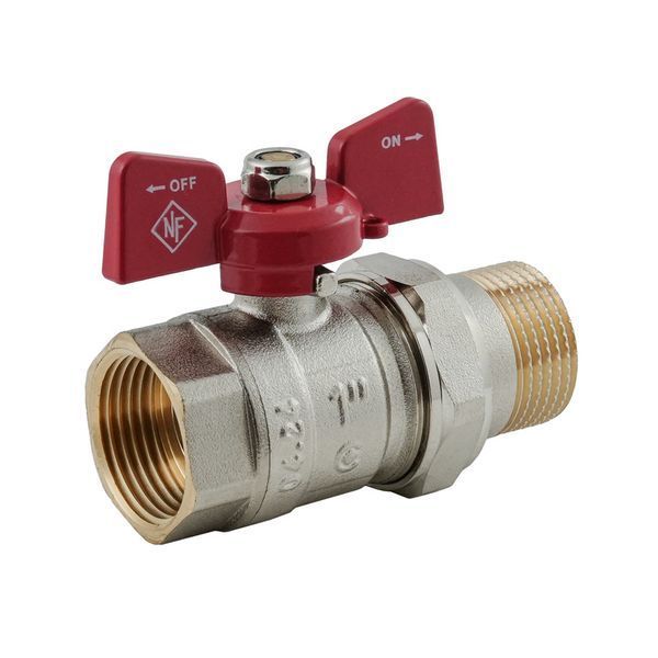Кран с американкой Nolf classic NFC.921-10-1" FM ГШМ, ручка "бабочка" красная (NF3152) NF3152 фото