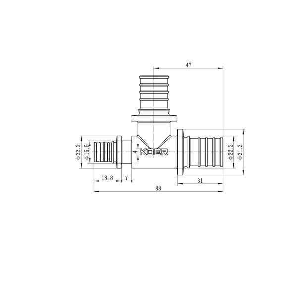 Тройник переходный Koer KA.T25-25-16 - 25(3.5mm) x 25(3.5mm) x 16(2.2mm) (KR4893) KR4893 фото