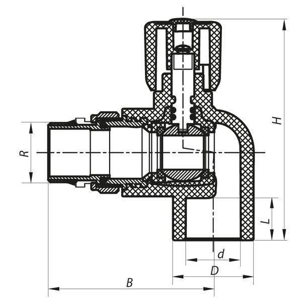 Кран радиаторный 20x1/2 угловой с прокладкой "антипротечка" PPR Koer K0161.PRO (KP0207) KP0207 фото