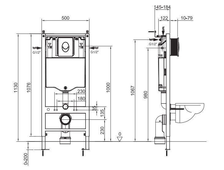 Інсталяція для підвісного унітазу Koer KT-0407 500x126x1150mm, без панелі змиву (KR5341) KR5341 фото