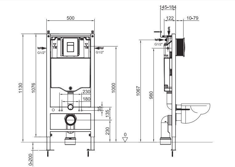Інсталяція для підвісного унітазу Koer KT-0407 500x126x1150mm, без панелі змиву (KR5341) KR5341 фото