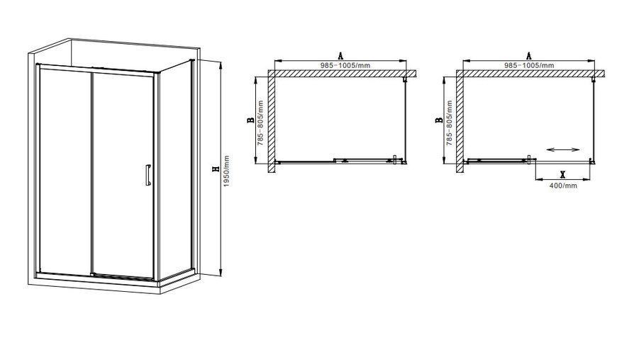 Душова кабіна без піддону Mixxus Premium DIVERSE SC03-100x80x195-TR Black прозоре скло 6мм (MI6866) MI6866 фото