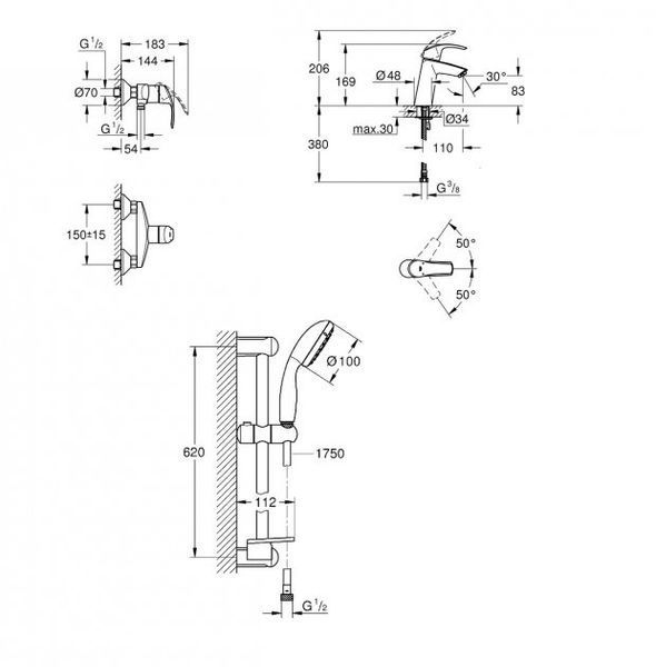 Набір змішувачів Grohe Eurosmart M-Size для душу (123244M) 123244M фото