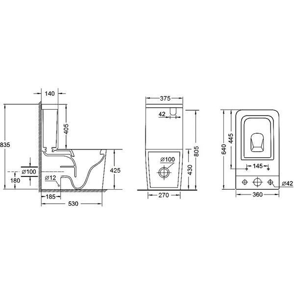 Чаша унитаза-компакта Mixxus Quadro-0403-R Bowl 640х360х835 Rimless без сиденья (MI8341) MI8341 фото