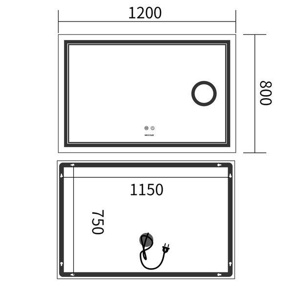 Дзеркало Mixxus Premium QUADRO MR20-120x80 з Led Touch, Anti-fog, димером, регулятором яскравості, лінзою (MP6624) MP6624 фото