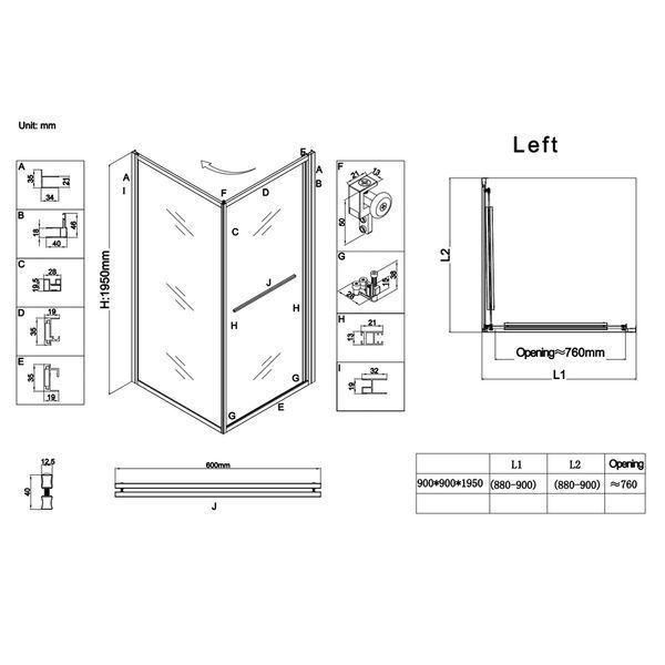 Душевая кабина без поддона Koer SR SC09-90x90x200-L-TR-12 прозрачное стекло Easy Clean 6мм Матовое золото (KR5684) KR5684 фото