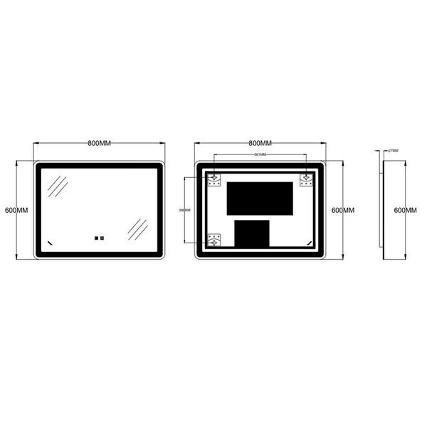 Дзеркало Zerix Mirra MR05-80x60-REVERSE з LED Touch, Anti-fog, димером, регулятором яскравості (ZX6056) ZX6056 фото