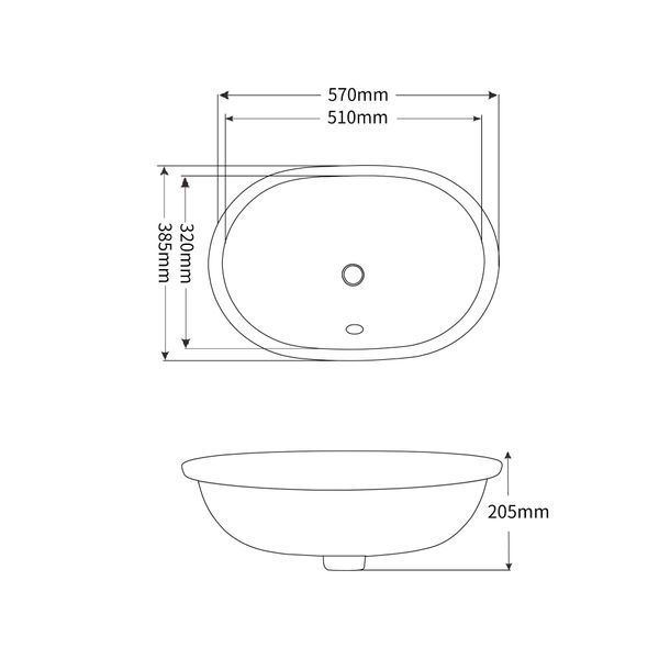 Раковина врізна під стільницю MIXXUS PREMIUM ELLIPSE-1701 570х385х205mm з переливом (MP6566) MP6566 фото